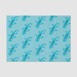 Blauer EidechseGecko auf den blauen Kindern Seidenpapier