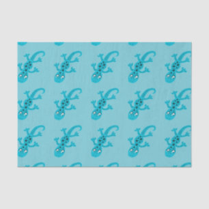 Blauer Eidechsen-Gecko auf Blau für Kinder Seidenpapier
