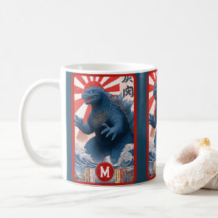 Blauer Eidechsen-Monster-Monogramm Fett Retro-Spaß Kaffeetasse