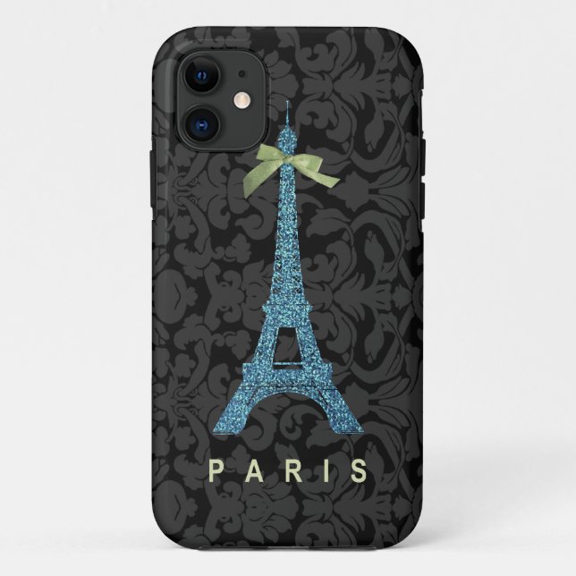 Blauer Eiffel-Turm im Imitat-Glitter Case-Mate iPhone Hülle (Rückseite)