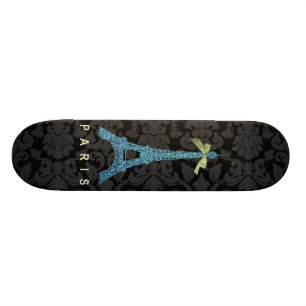 Blauer Eiffelturm in Imitate Glitzer Skateboard