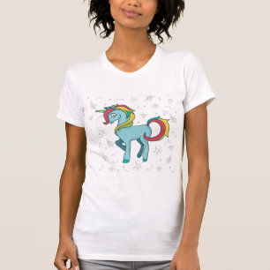 Blauer Einhorn mit Kritzeleien T-Shirt