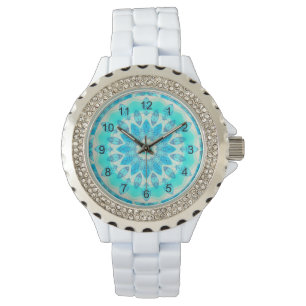 Blauer Eis-Stern, abstrakter Aqua-TürkisMandala Armbanduhr