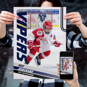 Blauer Eishockey-Sammelkarten-Magnet Poster
