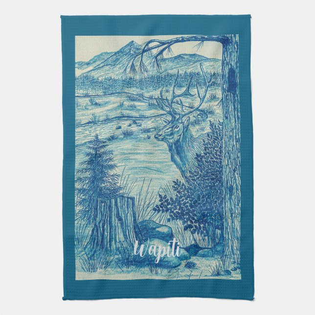 Blauer Elch Geschirrtuch (Vertikal)