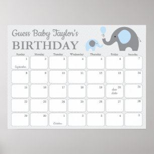 Blauer Elefant Baby Geburtsvorhersage Kalender Poster
