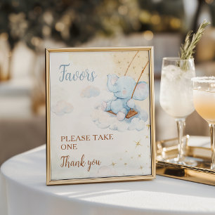 Blauer Elefant Baby Shower Geschenke Schild Poster