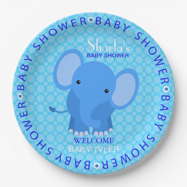 Blauer Elefant-Babyparty-Pappteller Pappteller (Vorderseite)