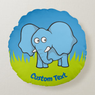 Blauer Elefant Cartoon rund Kissen