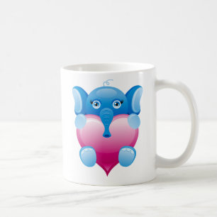 BLAUER ELEFANT, DER EIN ROSA HERZ HÄLT KAFFEETASSE