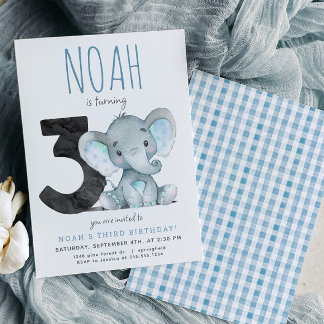 Blauer Elefant Dritte Geburtstagseinladung Einladung