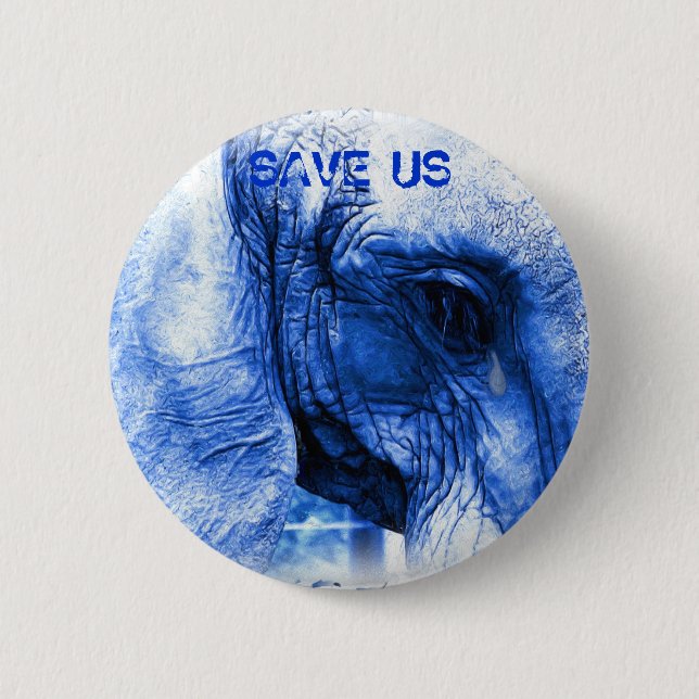 Blauer Elefant - GERETTET USA Button (Vorderseite)