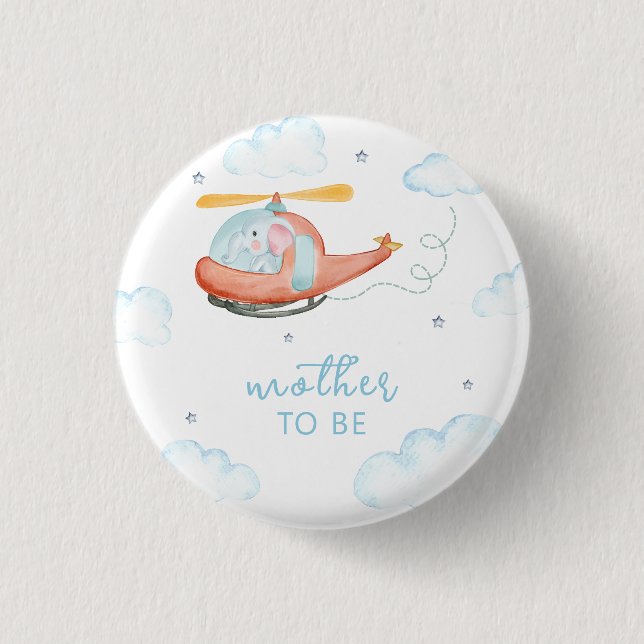 Blauer Elefant Hubschrauber Mutter-To-Be-Baby-Part Button (Vorderseite)