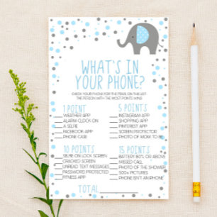 Blauer Elefant in Ihrem Telefon Baby Duschgame Briefpapier