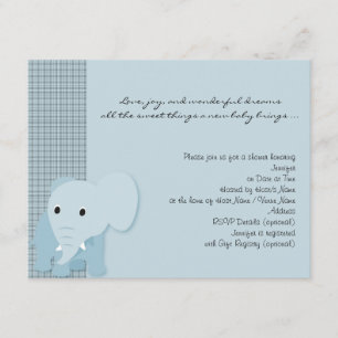 Blauer Elefant-karierte Baby-Duschen-Einladung Einladung