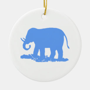 Blauer Elefant Keramik Ornament