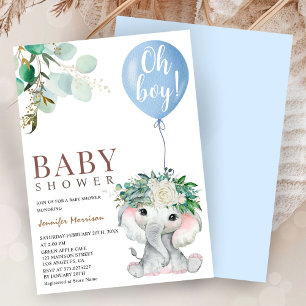 Blauer Elefant Luftballon Baby Shower Junge Einladung