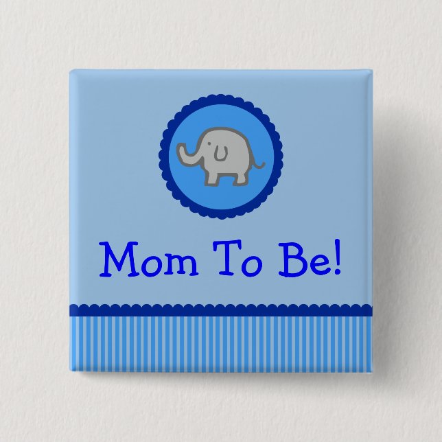 Blauer Elefant "Mama, zum Baby-Duschen-Knopf zu Button (Vorderseite)