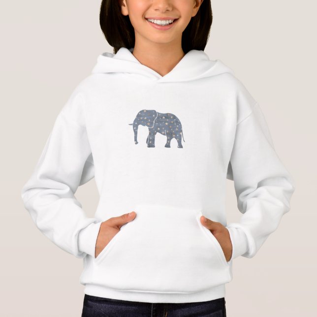 Blauer Elefant mit Goldsternen Hoodie (Vorderseite)