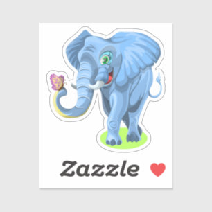 Blauer Elefant mit Schmetterling spielen Aufkleber