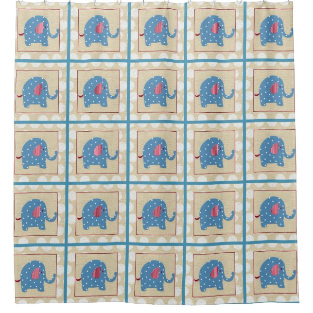 Blauer Elefant mit weißen Polka-Punkten Duschvorhang (Vorderseite)