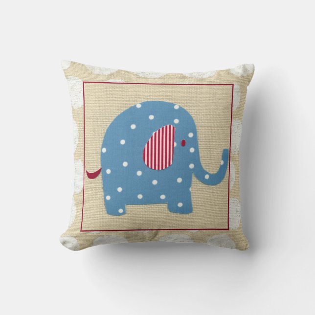 Blauer Elefant mit weißen Polka-Punkten Kissen (Vorderseite)