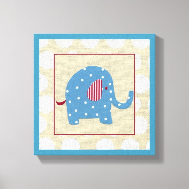 Blauer Elefant mit weißen Polka-Punkten Leinwanddruck (Vorderseite)