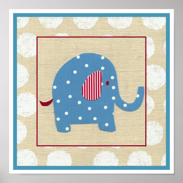 Blauer Elefant mit weißen Polka-Punkten Poster (Vorne)