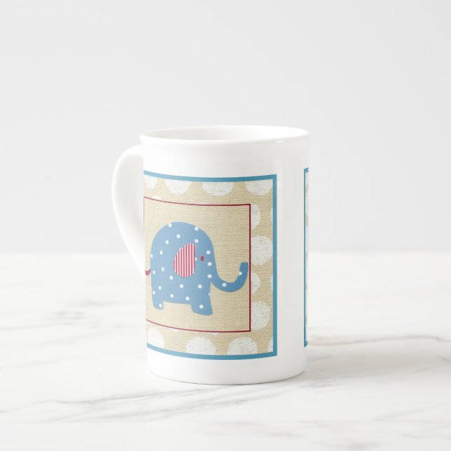 Blauer Elefant mit weißen Polka-Punkten Prozellantasse (Vorderseite Links)