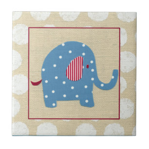 Blauer Elefant mit weißen Tupfen Fliese