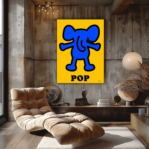 Blauer Elefant Pop Art – Fettsilhouette eines Tier Poster