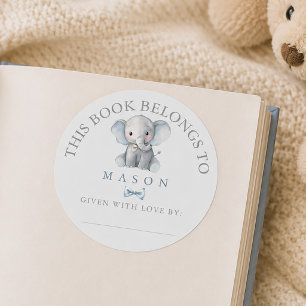 Blauer Elefant und Fliege Baby-Exlibris-Aufkleber Runder Aufkleber