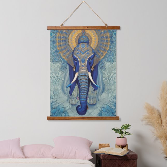Blauer Elefant Wandteppich Mit Holzrahmen (Schlafzimmer)