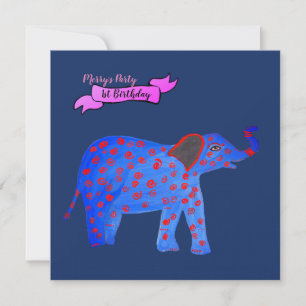 Blauer Elefant Zeichen Einladung Französische Bull