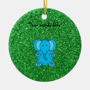 Blauer Elefantweihnachtsverzierungs-Grün-Glitter Keramikornament