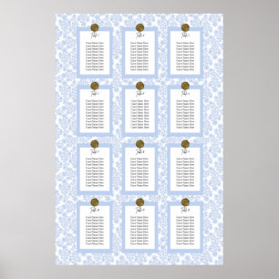 Blauer eleganter Blumen-Toile-Sitzplan-Poster Poster