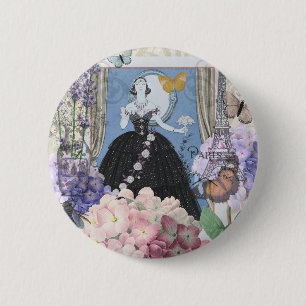 Blauer Eleganter Extravaganter Blumenstrauß Button