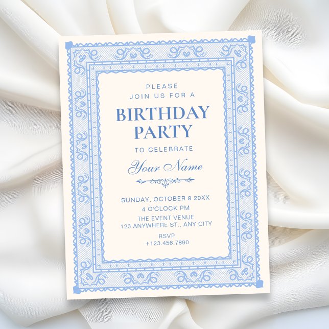 Blauer eleganter Geburtstag Einladung (Von Creator hochgeladen)