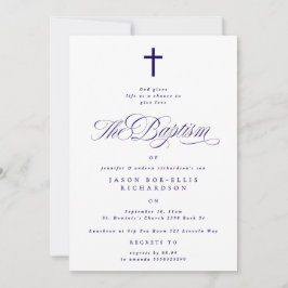 Blauer Eleganter Marsch Cross Boy Taufe Einladung