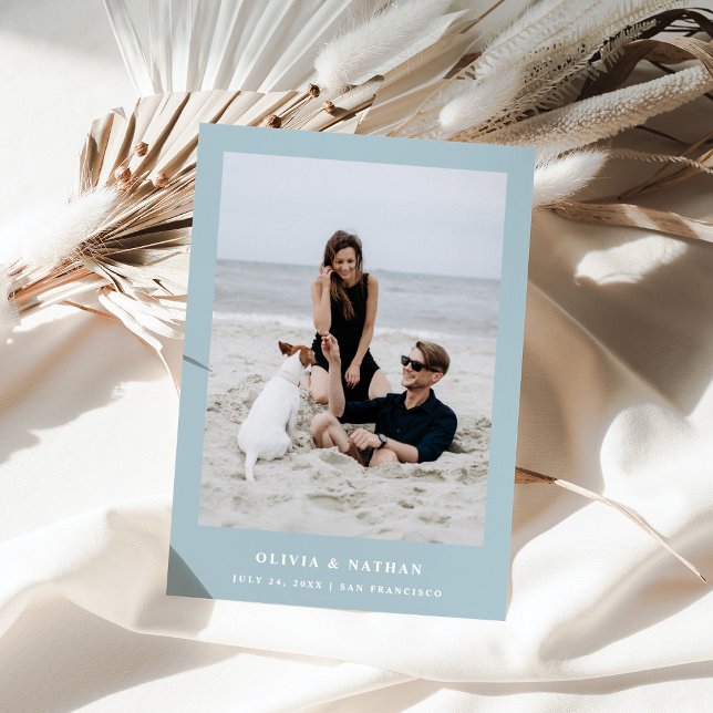 Blauer, eleganter Text und Foto | Hochzeit Save The Date (Von Creator hochgeladen)