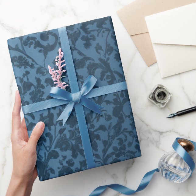 Blauer Eleganter Viktorianischer Blumengeschenk Wr Geschenkpapier (Schenken)