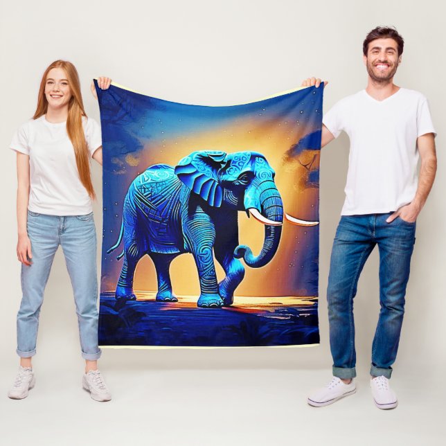 Blauer Elephant Glow Design Fleecedecke (Beispiel)