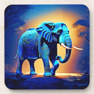 Blauer Elephant Glow Design Getränkeuntersetzer