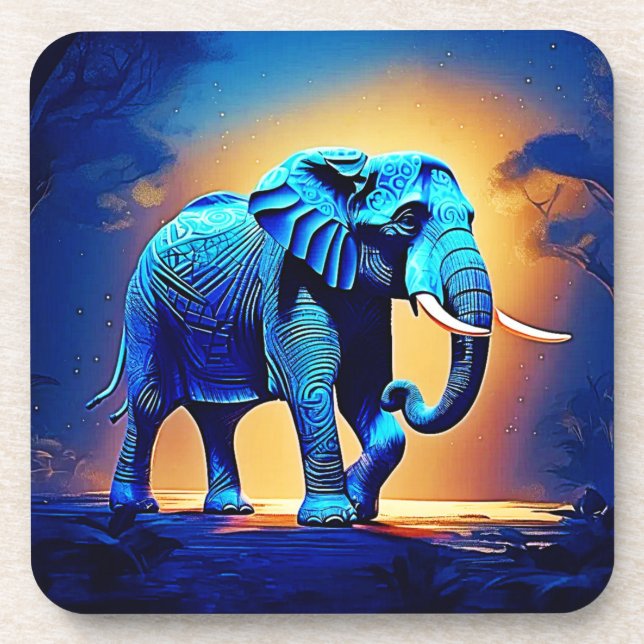 Blauer Elephant Glow Design Getränkeuntersetzer (Vorderseite)