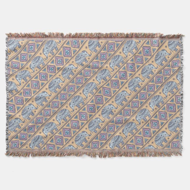 Blauer ethnischer Elefant-Stammes- Muster Decke (Vorderseite)