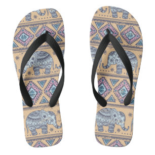 Blauer ethnischer Elefant-Stammes- Muster Flip Flops