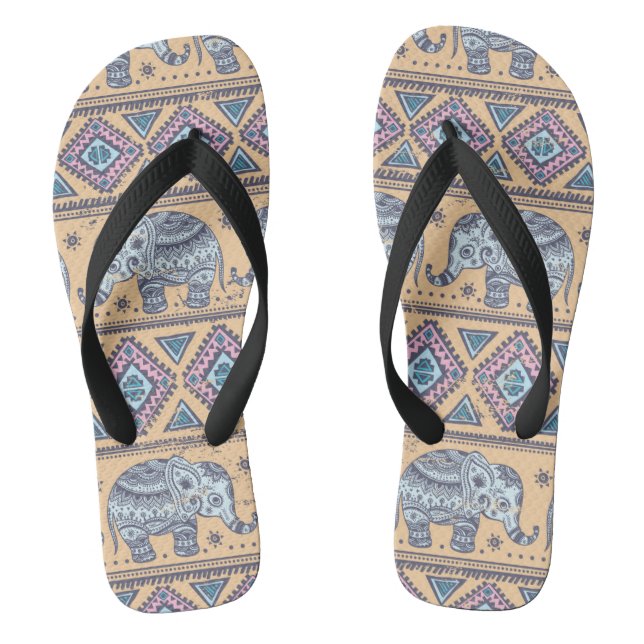 Blauer ethnischer Elefant-Stammes- Muster Flip Flops (Fußbett)