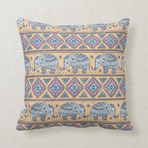 Blauer ethnischer Elefant-Stammes- Muster Kissen