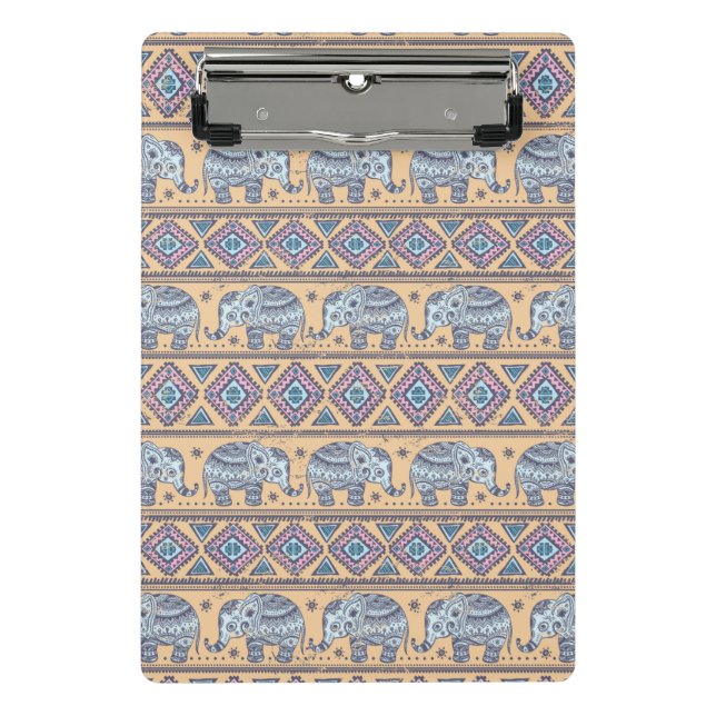 Blauer ethnischer Elefant-Stammes- Muster Mini Klemmbrett (Vorderseite)