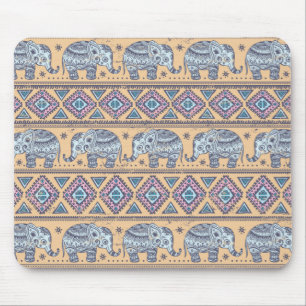 Blauer ethnischer Elefant-Stammes- Muster Mousepad